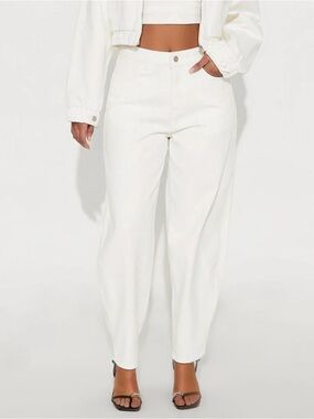 High Rise Wide Leg Twill Barrel Pant - White